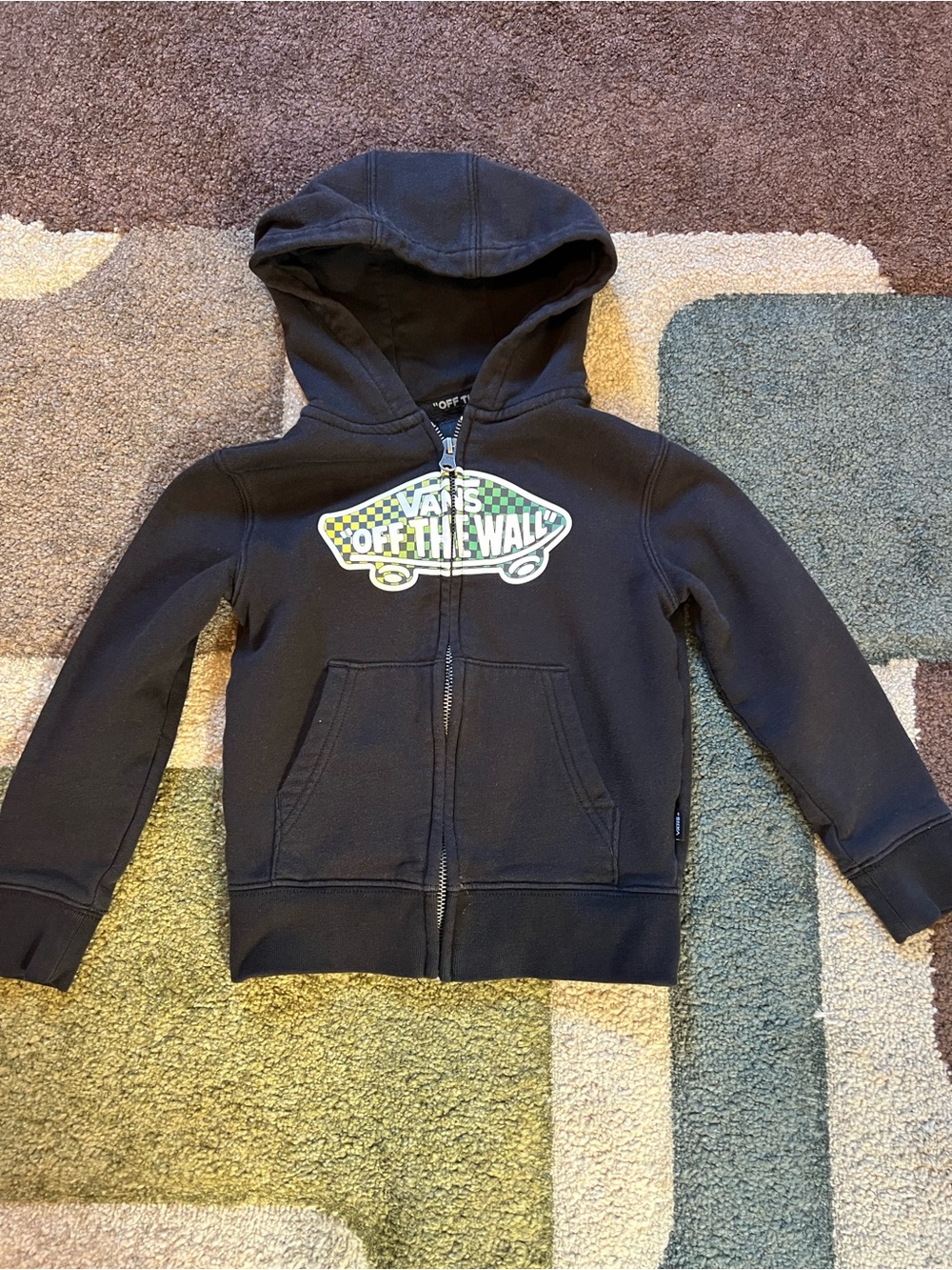Vans Black Kids Zip Hoodie with Green & Yellow 'Off The Wall' Logo